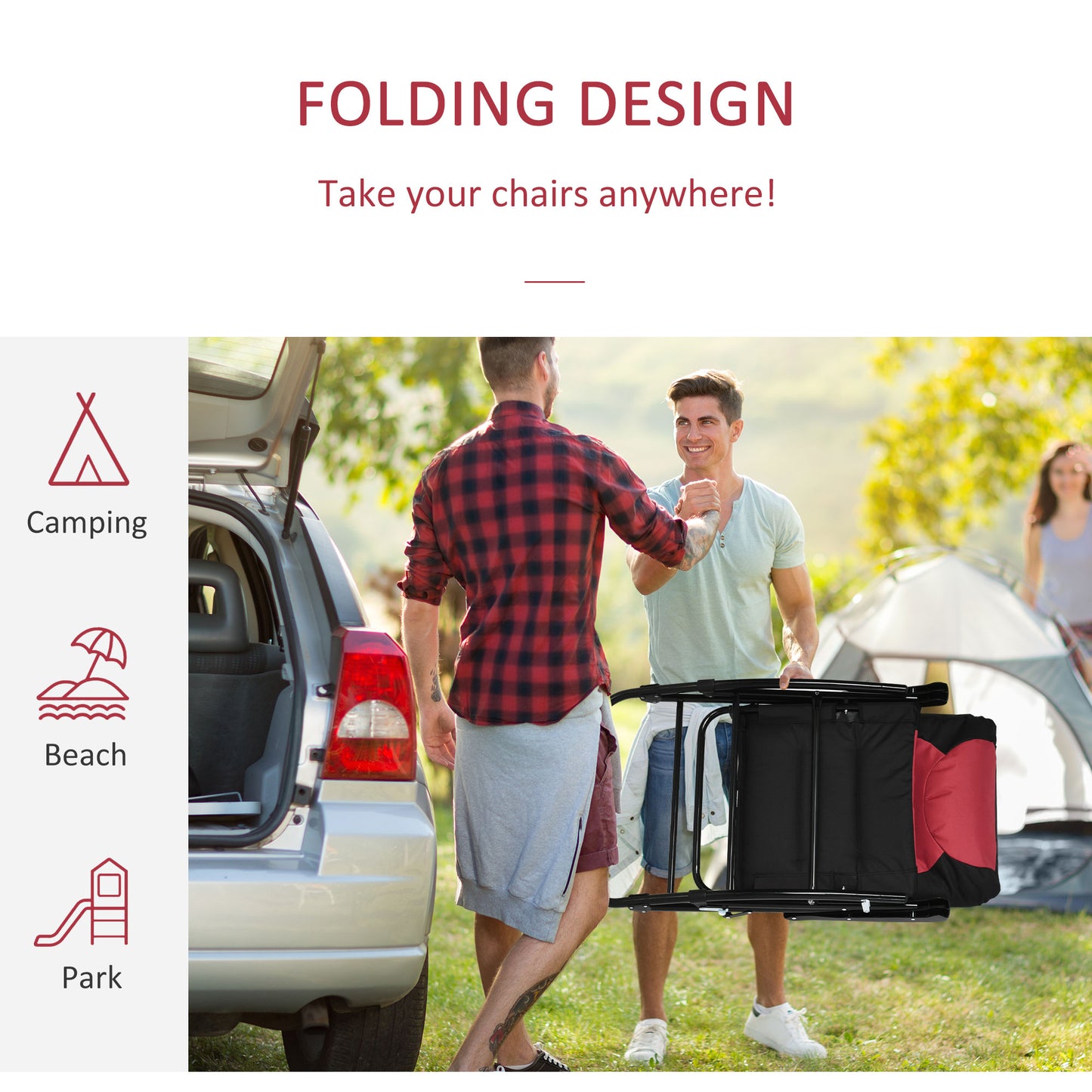 2-Piece Outdoor Patio Furniture Set with Folding Rocking Chairs - Red