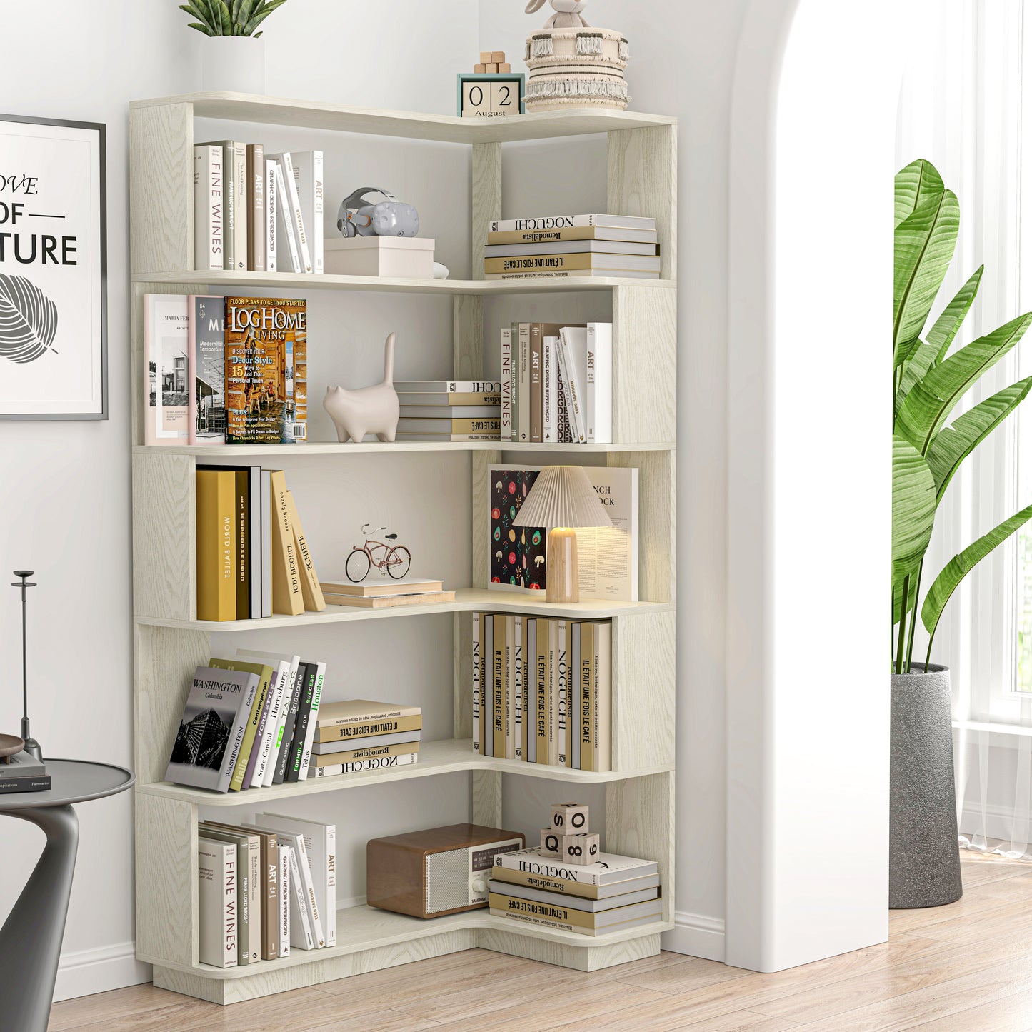 90cm Freestanding Corner Bookshelf - White Wooden Bookcase