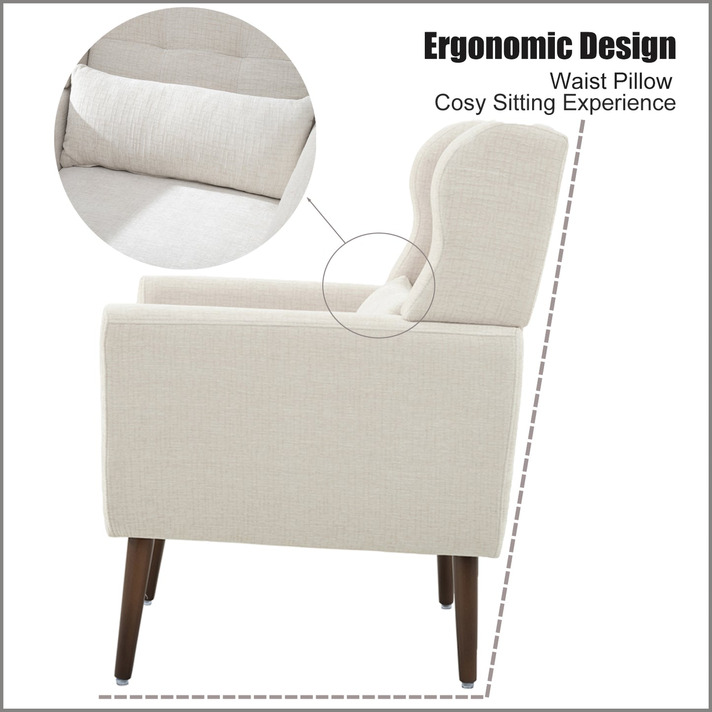 Modern Beige Accent Chair - Upholstered Foam Filled Living Room Seating