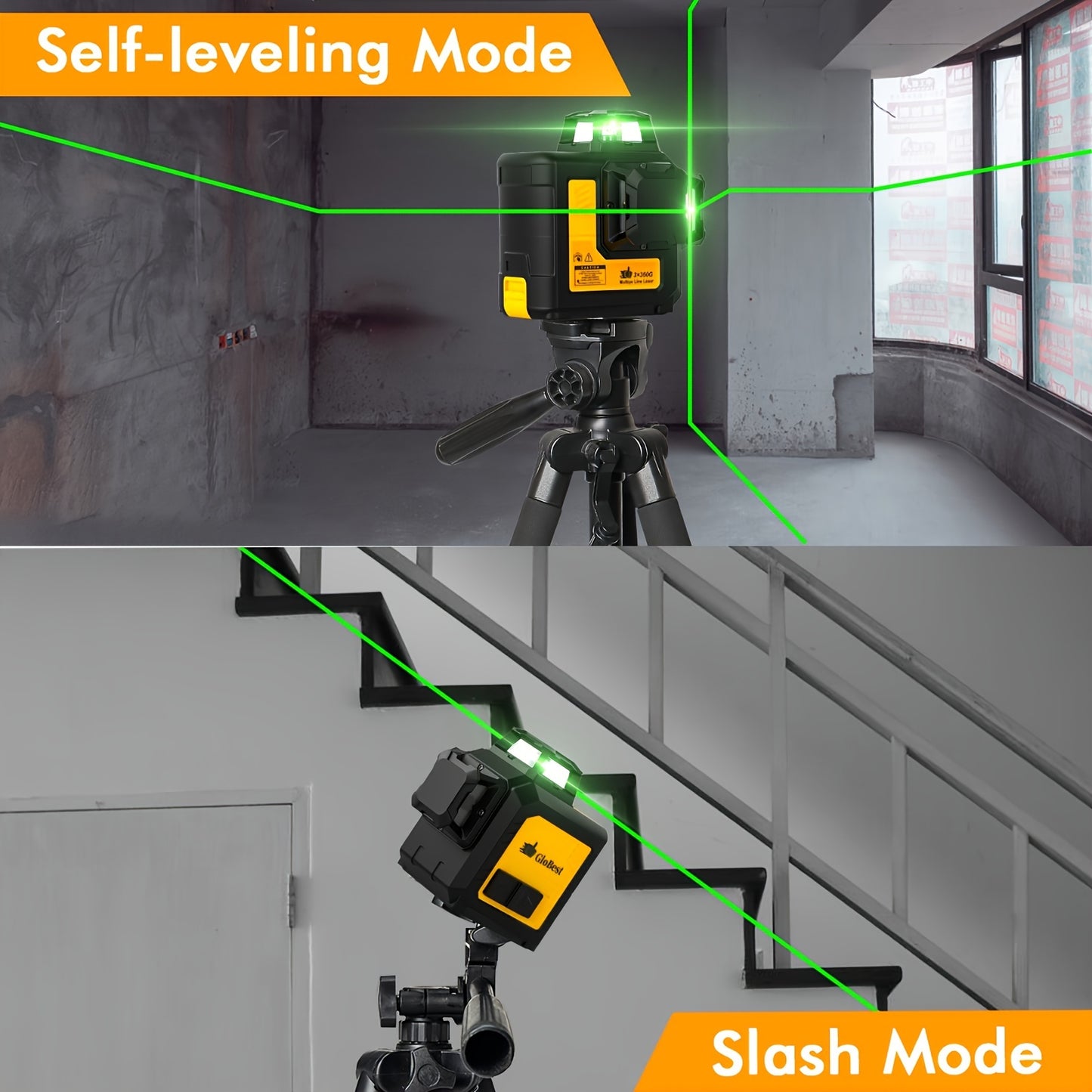 Self Leveling Laser Level Tool with 3x360° Green Lines, Magnetic Base, Rechargeable Battery, Model LL 3DG
