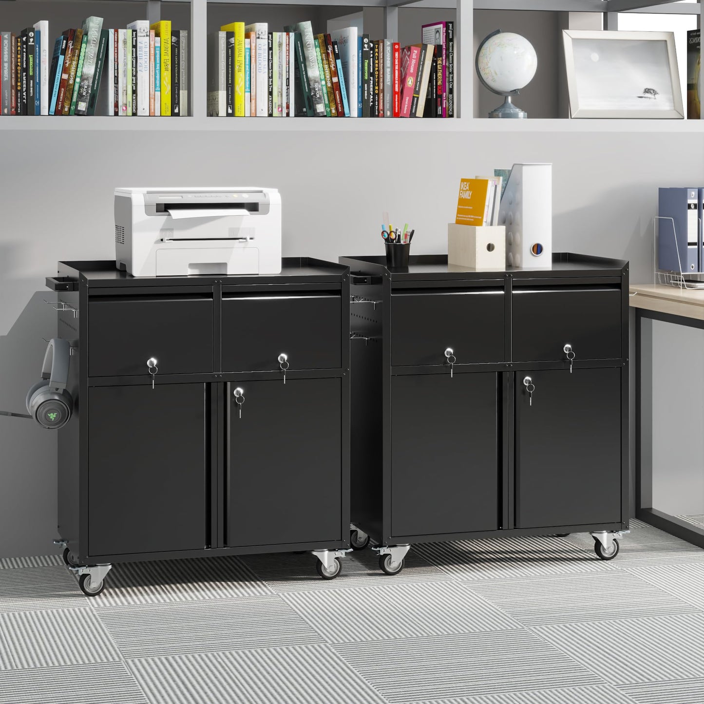 Aobabo Rolling Metal Storage Cabinet With Wheels, Heavy Duty Steel