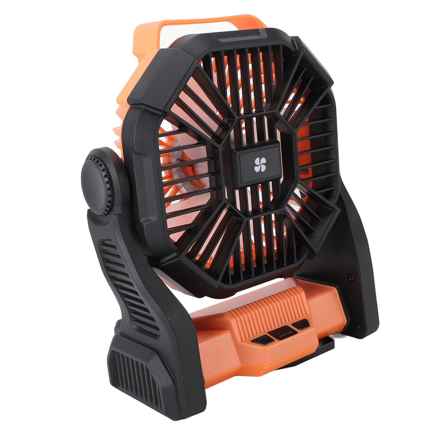 Outdoor Camping Fan with LED Lantern - Rechargeable Tent Fan USB Power Bank Orange