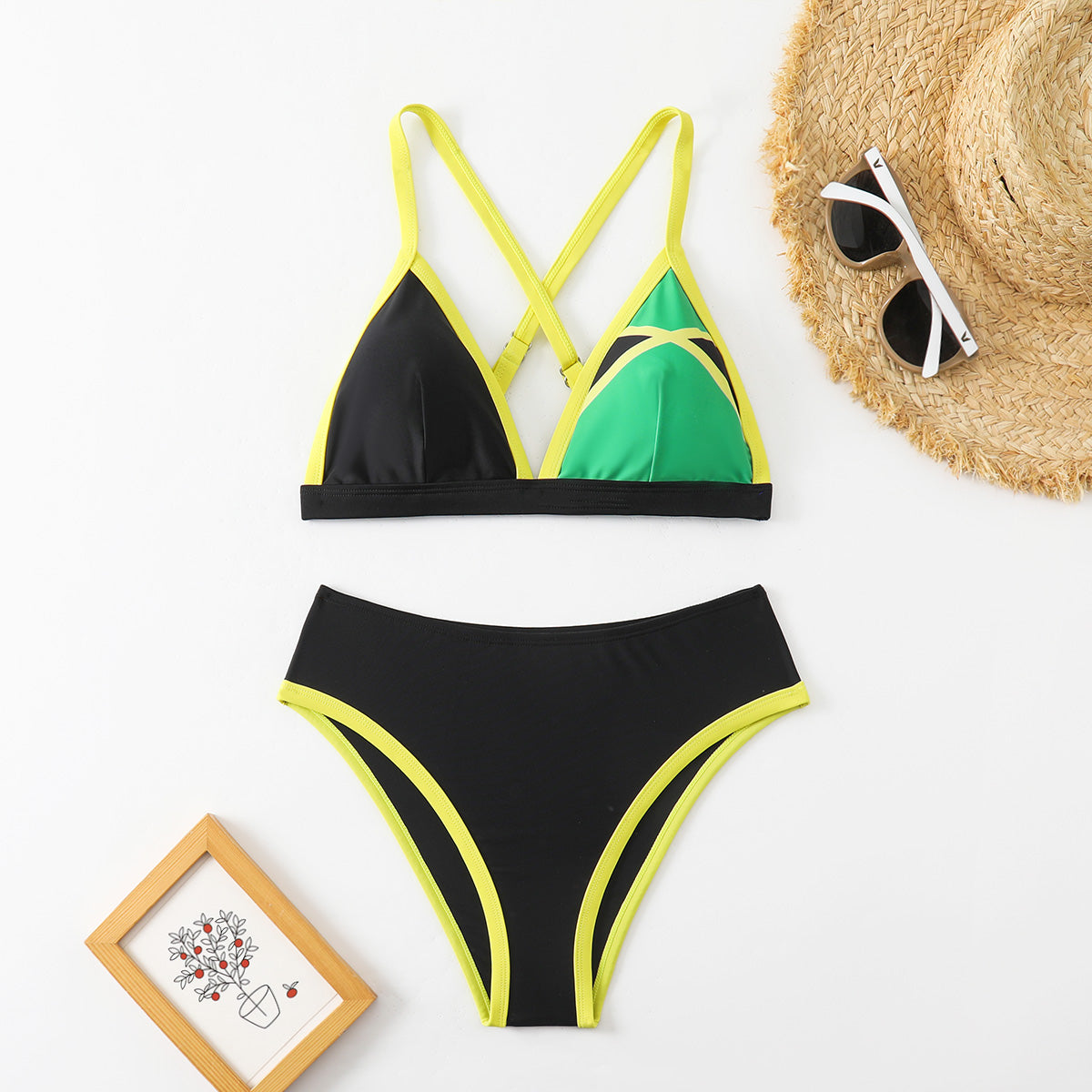 Women's Color Block High Waist Bikini Set - Sporty Swimwear