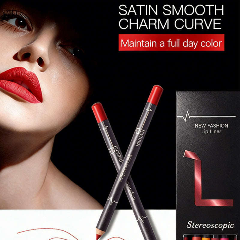 12-Color Long-Lasting Lip Liner Pencil Set - Velvet Matte Waterproof Makeup