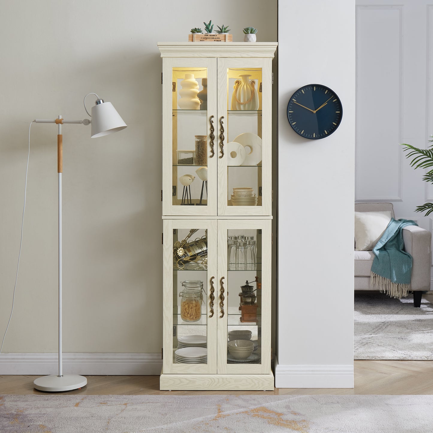 Lighted Glass Curio Display Cabinet - Antique White