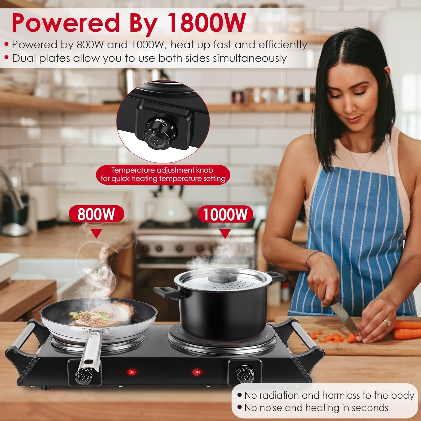 1800W Double Hot Plate Stove with Stepless Temperature Control, Portable Handles