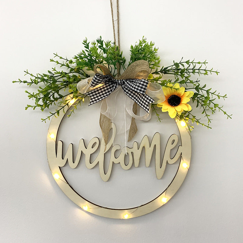 Wooden Letter Door Decor with Linen Bowknot - Green