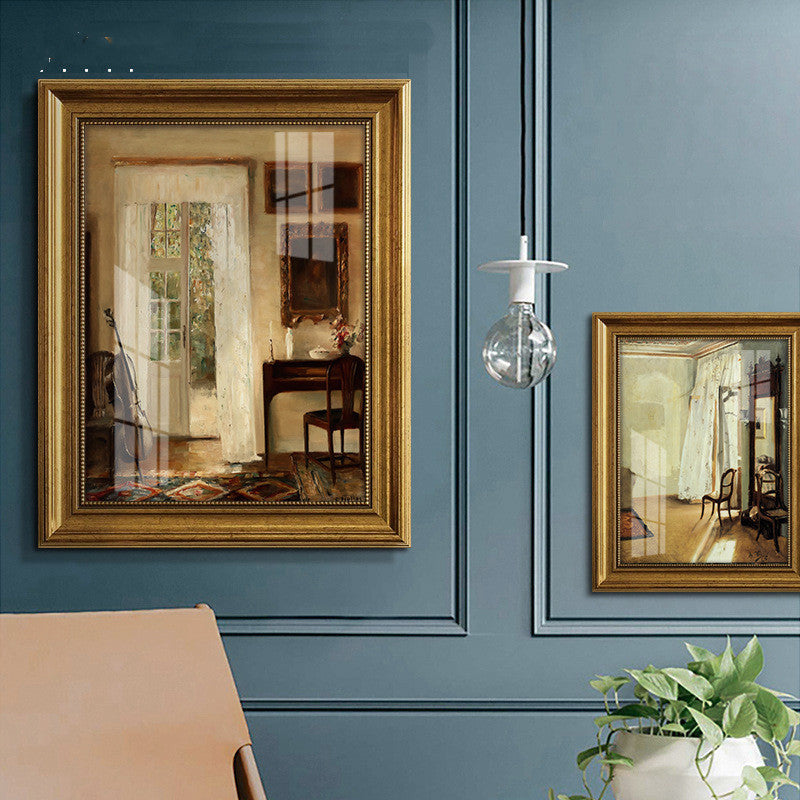 European American Style Decorative Oil Painting with Gold Frame - Landscape or Character