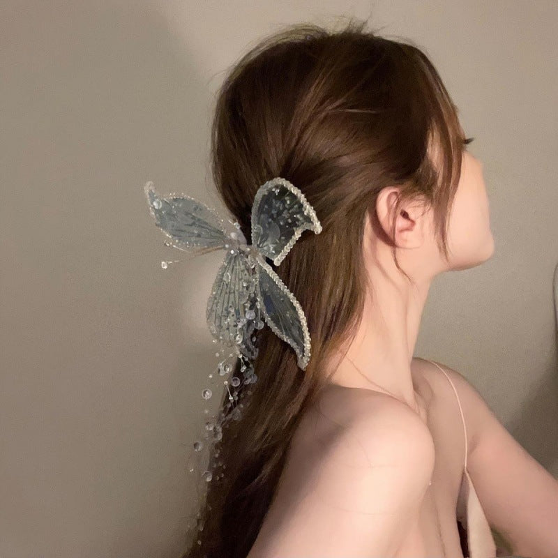 Bridal Crystal Butterfly Headpiece with Tassel