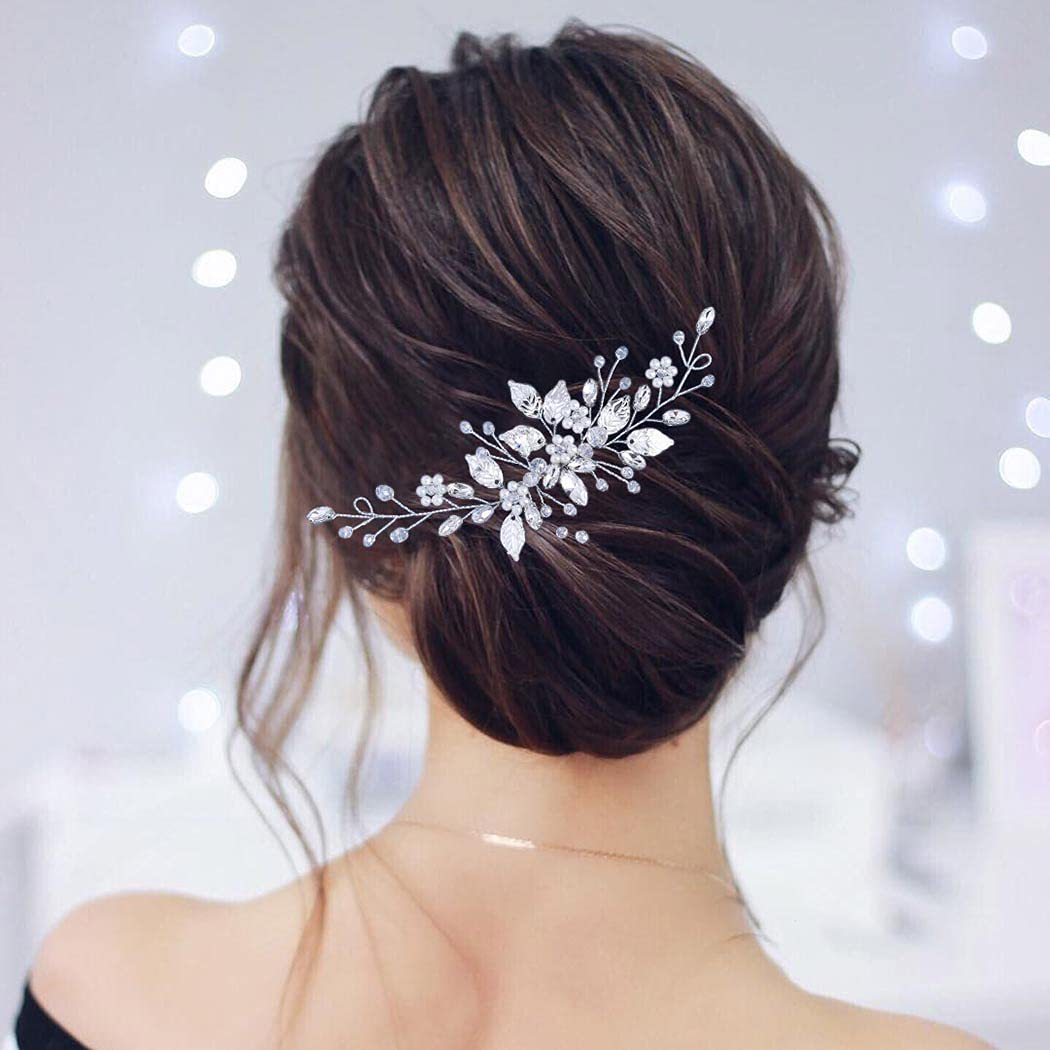 Floral Rhinestone Hair Comb with Crystal Inlay