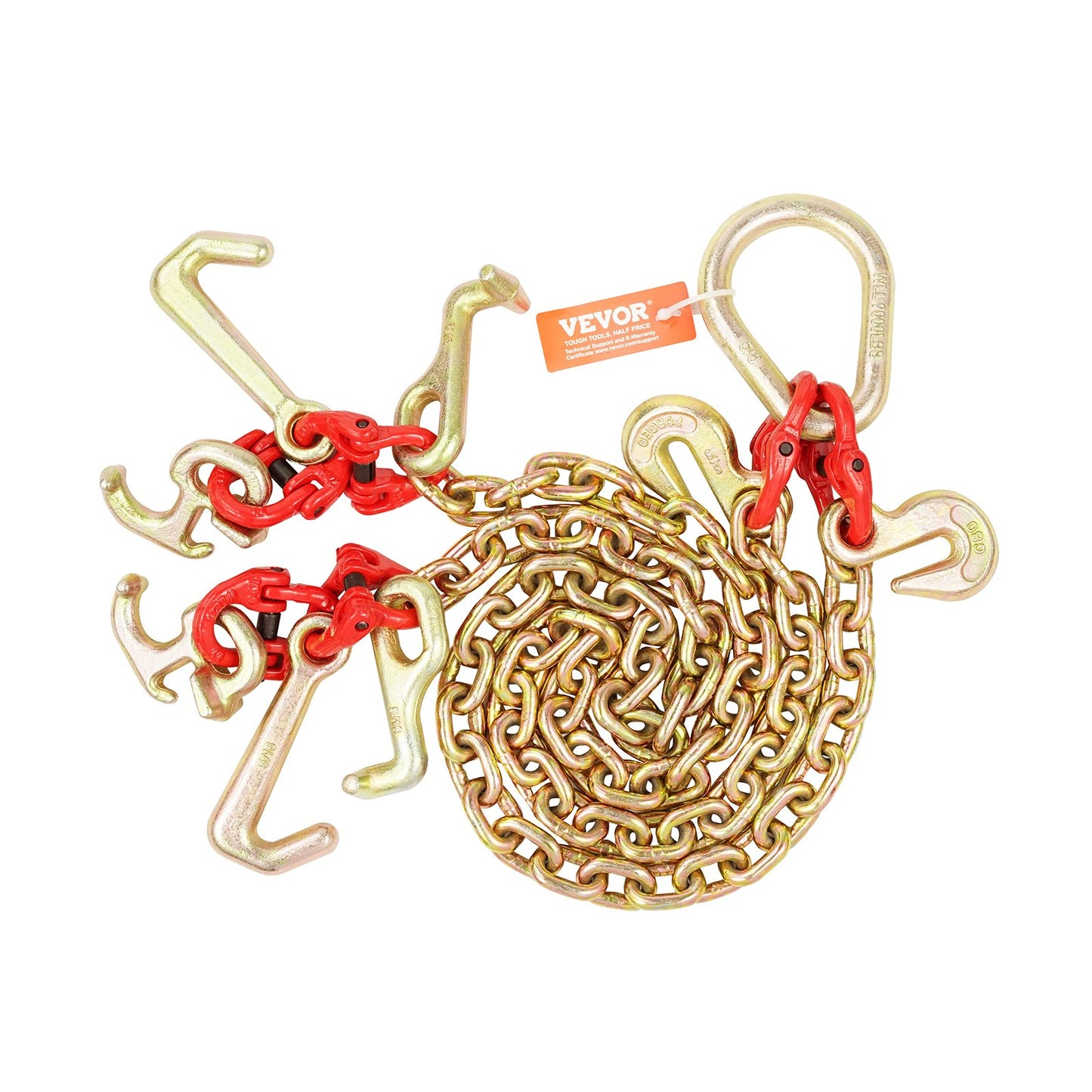 G80 Tow Chain V-Bridle with Grab Hooks - 5/16 inch x 3 ft Heavy Duty Wrecker Chain