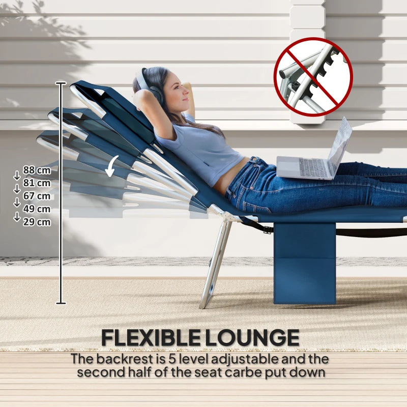 Adjustable Outdoor Chaise Lounge Chair - Dark Blue & Silver
