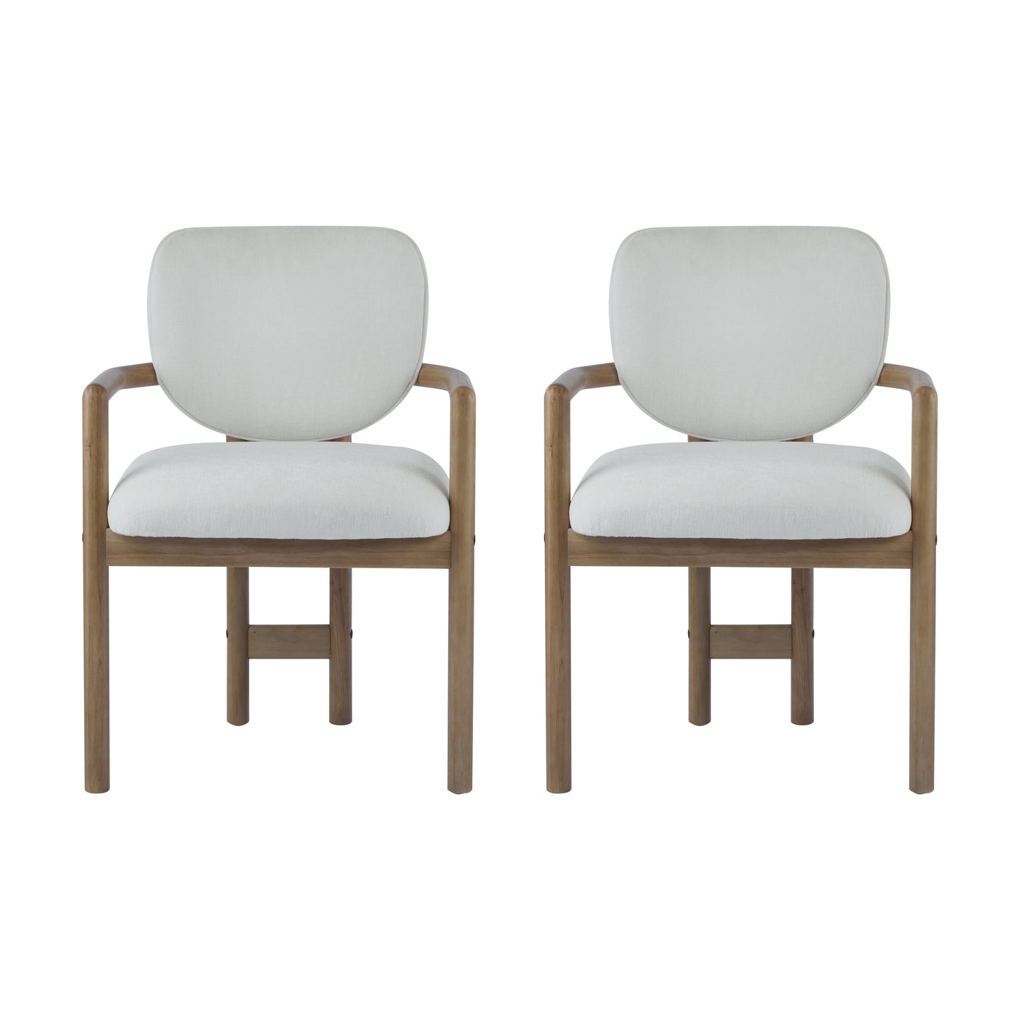 Upholstered Dining Chairs Set of 2 - White Rubber Wood Arm Chairs