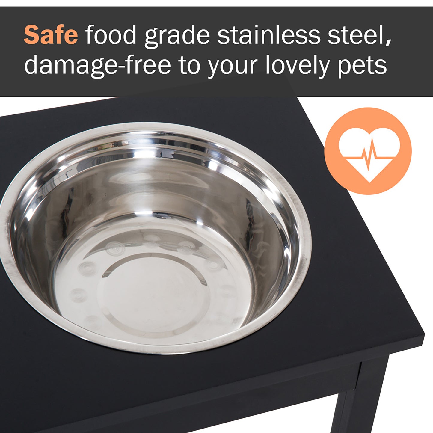 23-Inch Wooden Elevated Dog Food Bowls Feeding Station - Black