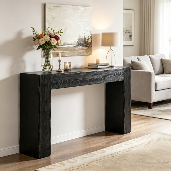 Long Solid Wood Console Table - Rustic Farmhouse Design