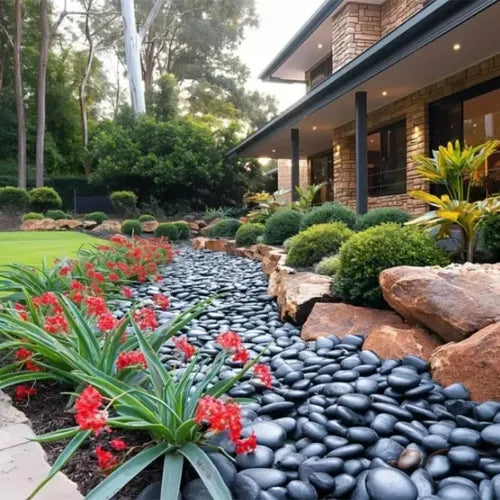 Premium Black River Rocks - 2-3 Inch Polished Pebbles, 38lbs