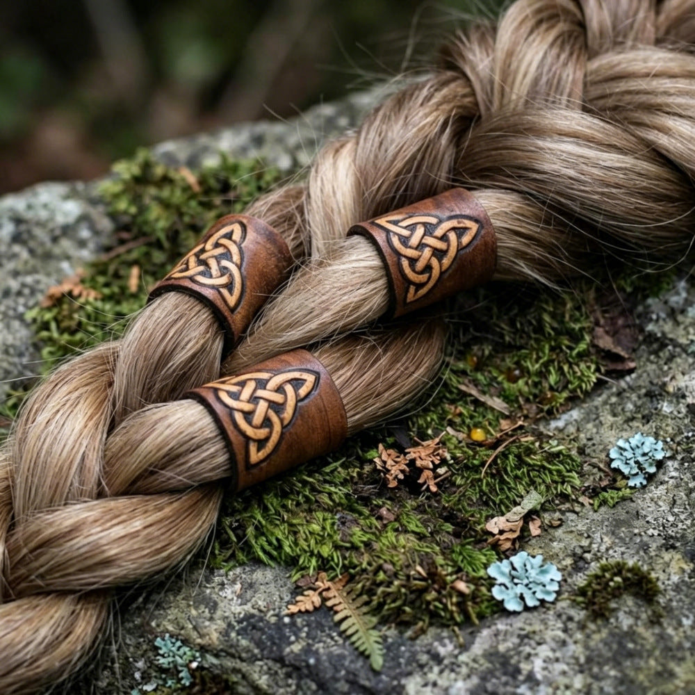 Nordic Viking Leather Hair Accessory Set of 3