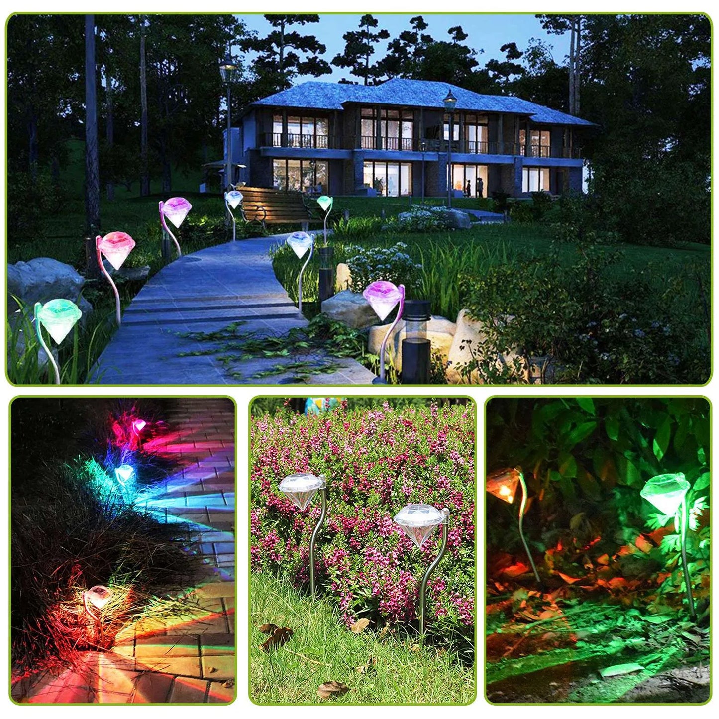 4 Pack Solar Garden Lights Outdoor LED Pathway Stake with 7-Color Changing Waterproof Lamp