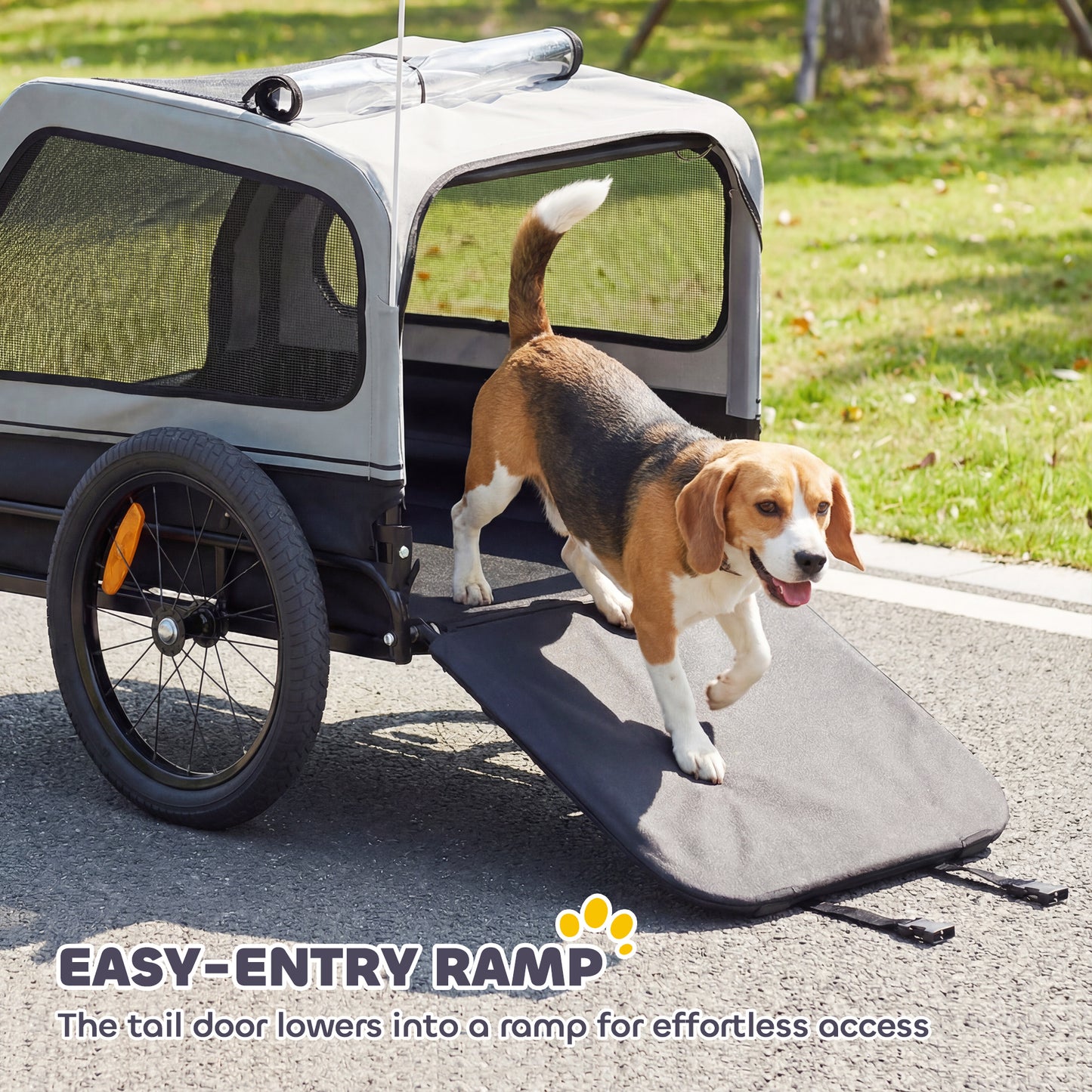 Dog Bike Trailer for Small & Medium Dogs with Ramp - Gray, Fits Most Bikes