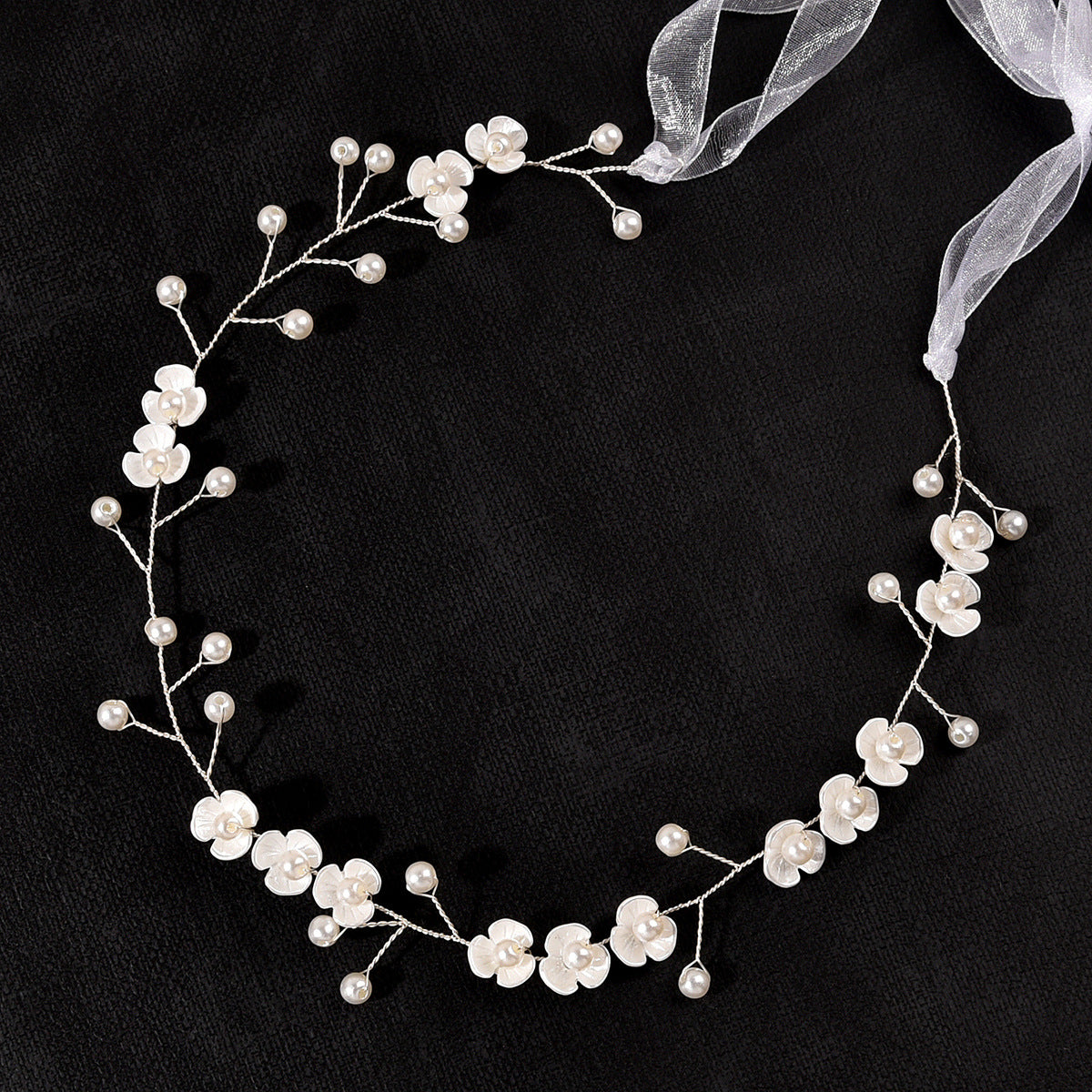 Pearl Flower Headband with Three Petal Design