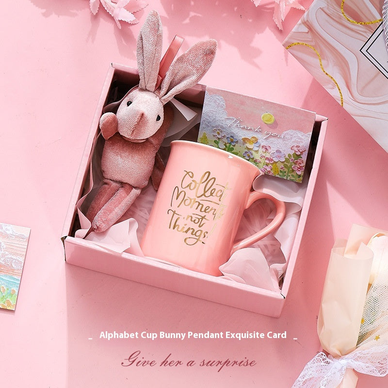 Ceramic Tulip Glass Cup with Bunny Pendant and Gift Card, 301-400ml
