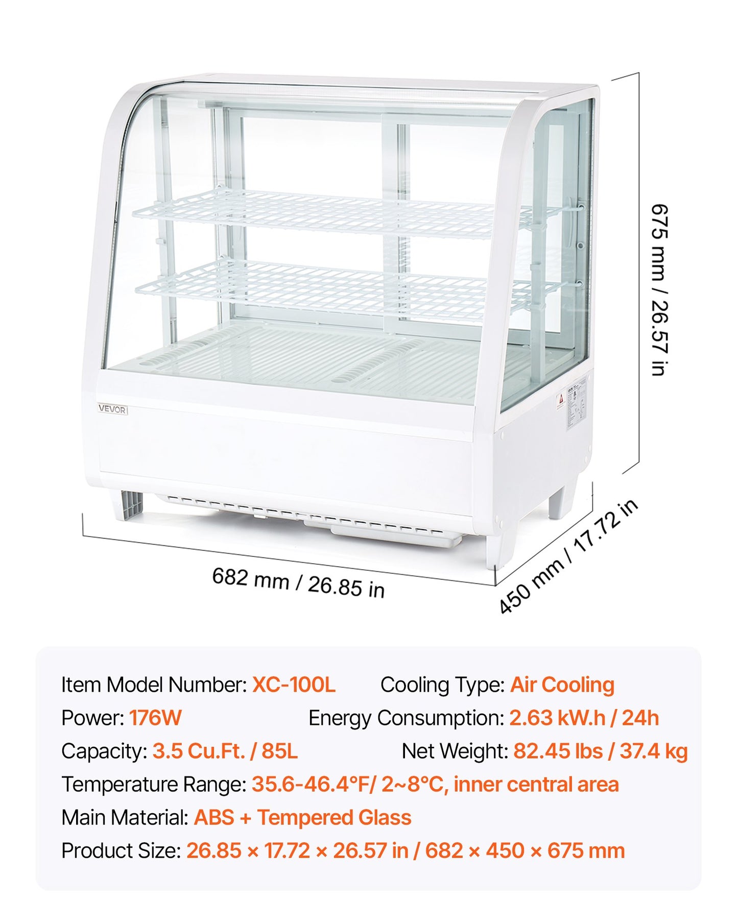 Countertop Refrigerated Display Case 3.5 Cu.Ft. Dual-Tier Cake Refrigerator with LED Lighting