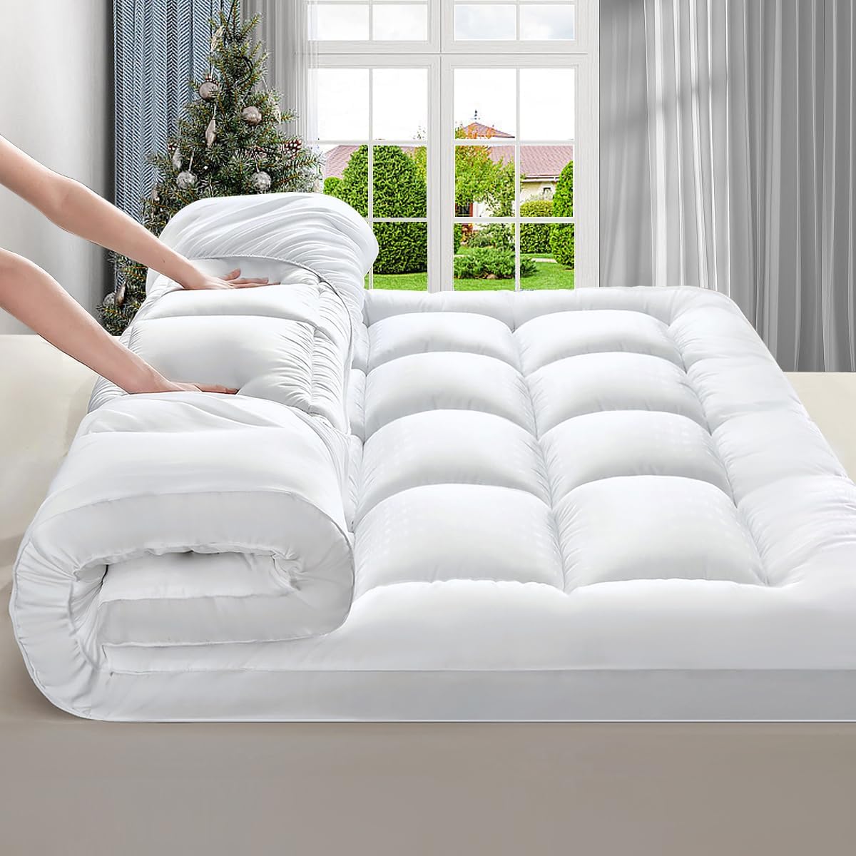 Cooling Mattress Topper Pad - Ultra-Soft Quilted Design, Deep Pocket