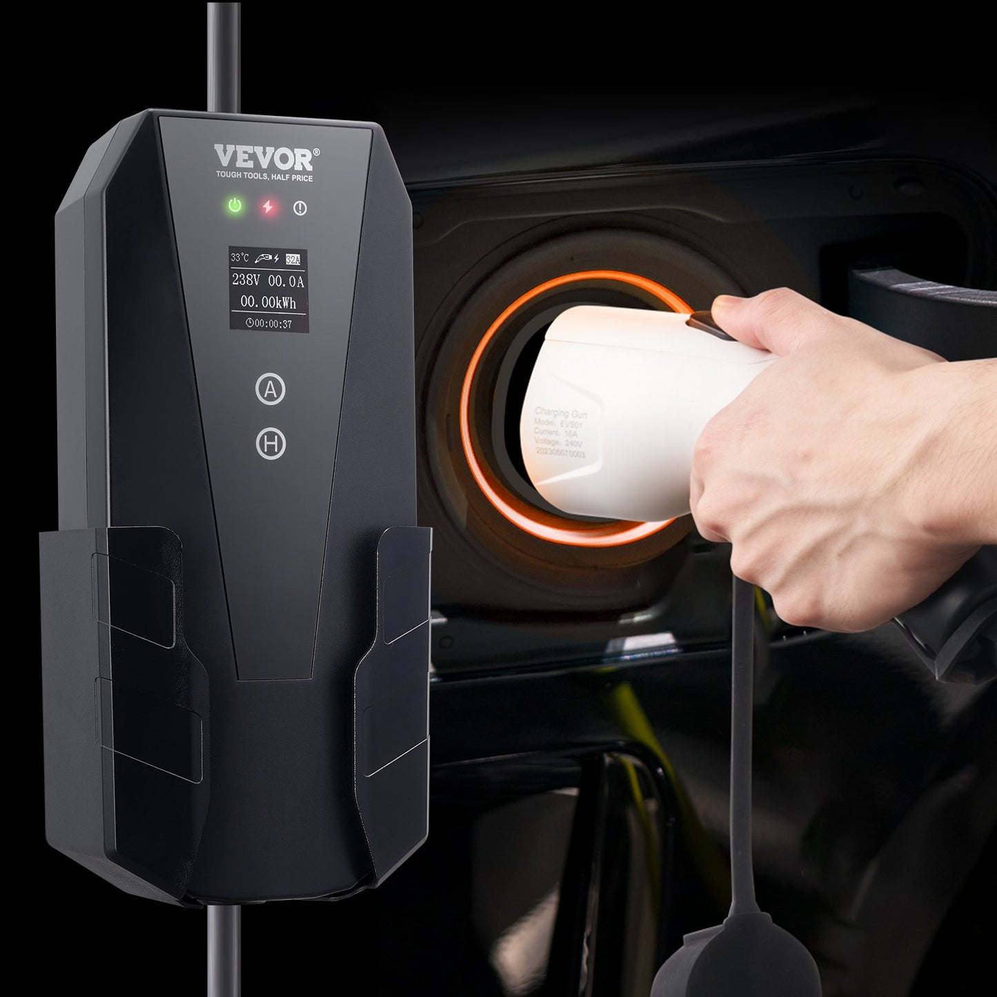 Portable EV Charger 32A 240V with 28ft Cable & App Control - Black