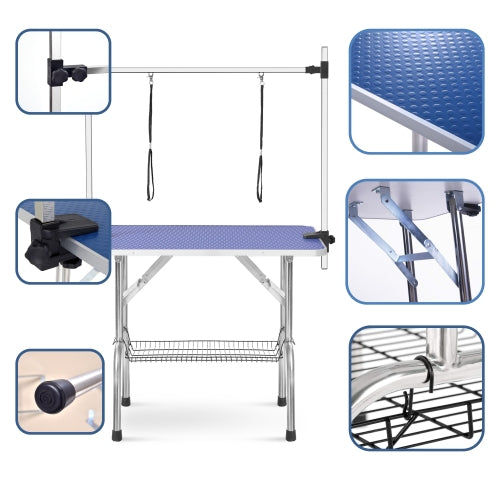Heavy Duty Pet Grooming Table 42 Inches with Adjustable Arms for Dogs & Cats - Blue