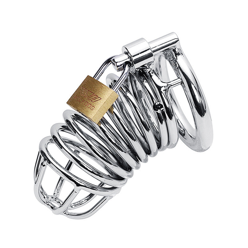 Men's Metal Chastity Lock Bird Cage with Adjustable Rings