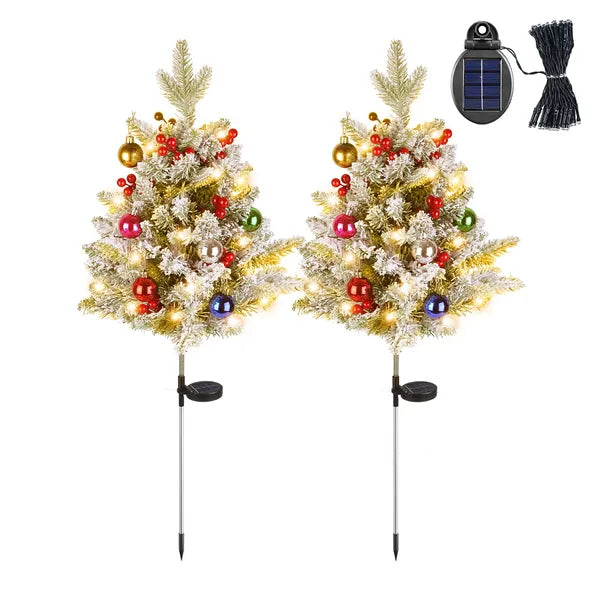 Solar Powered LED Christmas Tree Urn Filler with Berries Decor