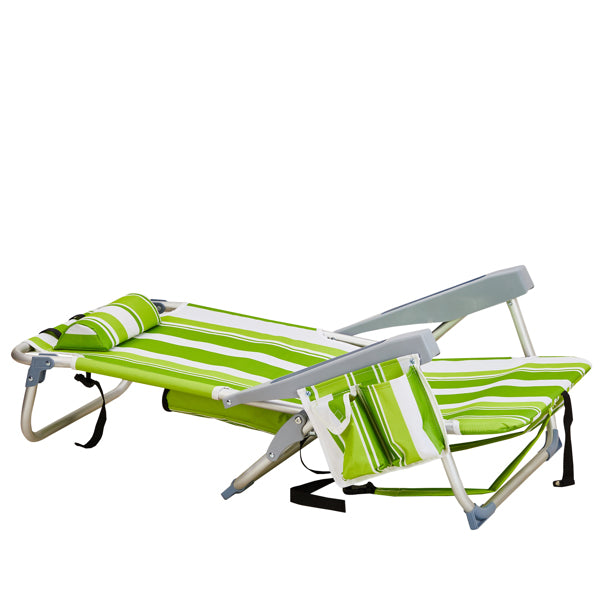 Lightweight Folding Beach Chair - Green Stripes, Adjustable Back
