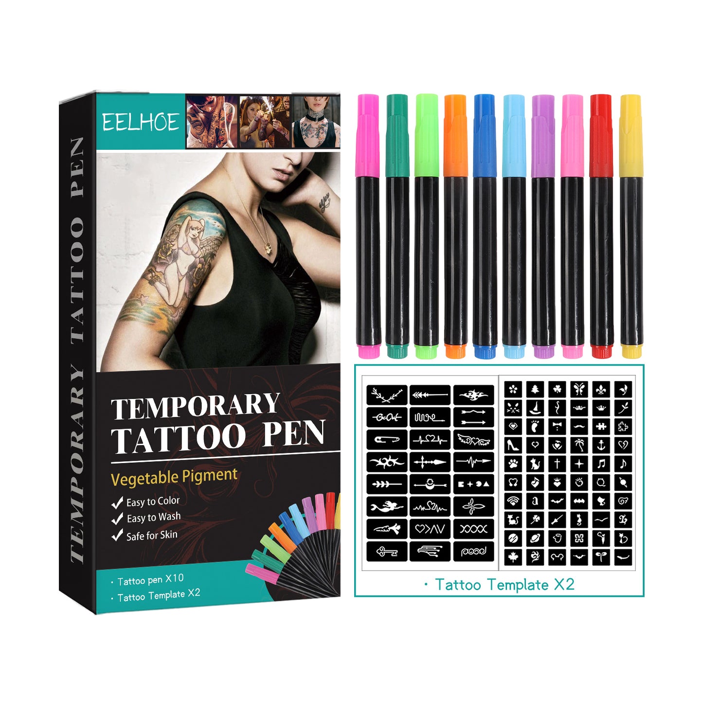 Temporary Tattoo Pen Set with Stencils for DIY Face and Body Art