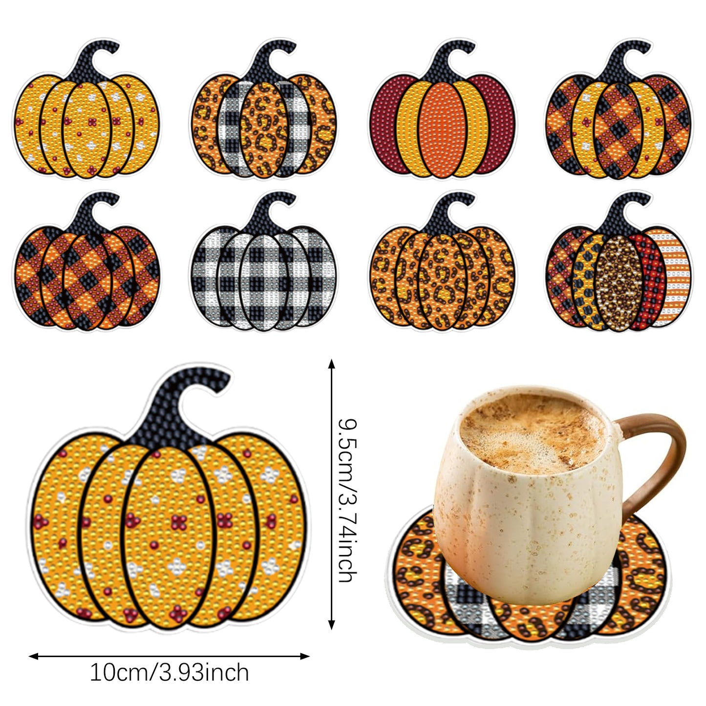 8-Piece Fall Pumpkin Coaster Set - Multi-Color Acrylic