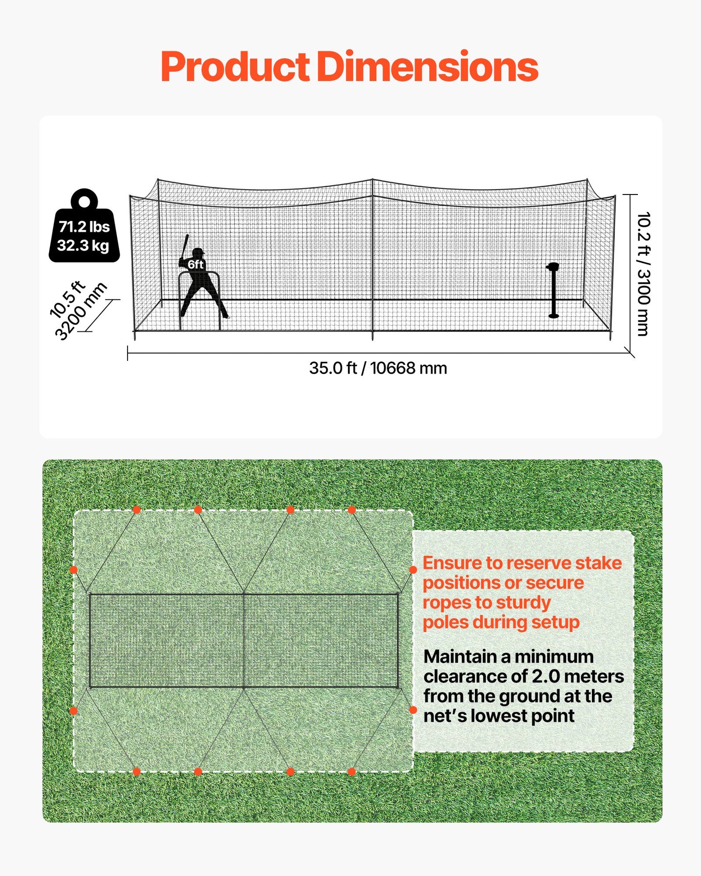 Portable Baseball Batting Cage 35x10.5x10.2 ft Full Enclosure for Indoor Outdoor Practice
