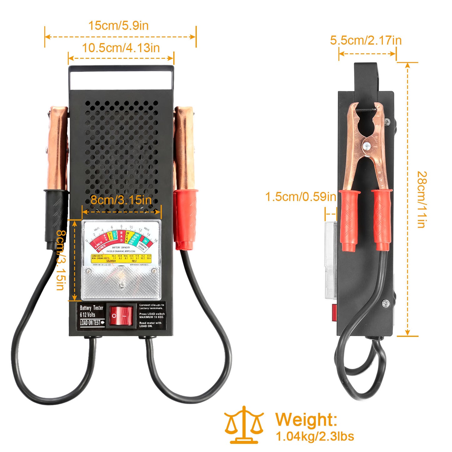 Battery Load Tester 6-12V Automotive Battery Tester with Copper Clips and Handle