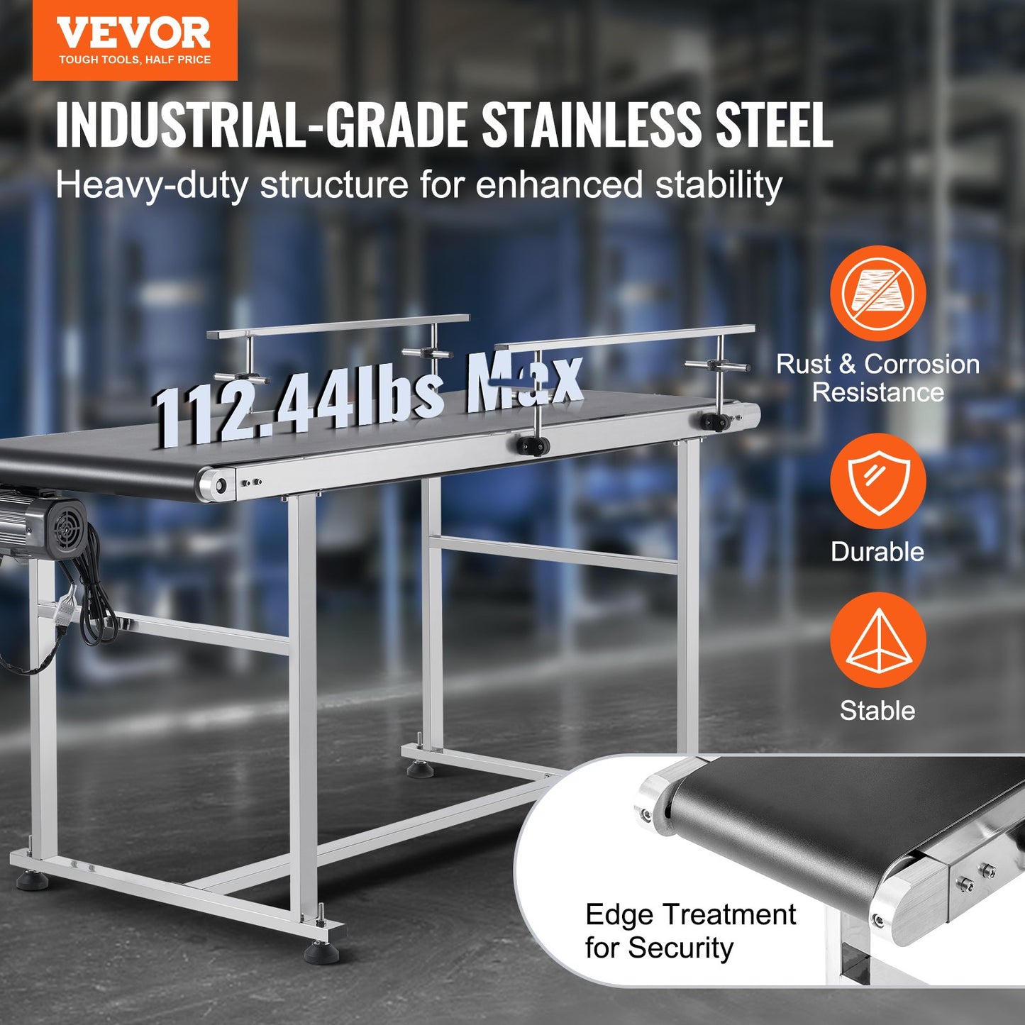 Heavy Duty Stainless Steel Belt Conveyor with Adjustable Speed - 59 x 23.6 Inch Industrial Belt Table