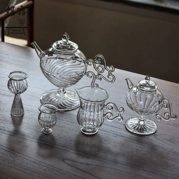 Heat-Resistant Borosilicate Glass Tea Set with High-Footed Teapot - 158ML