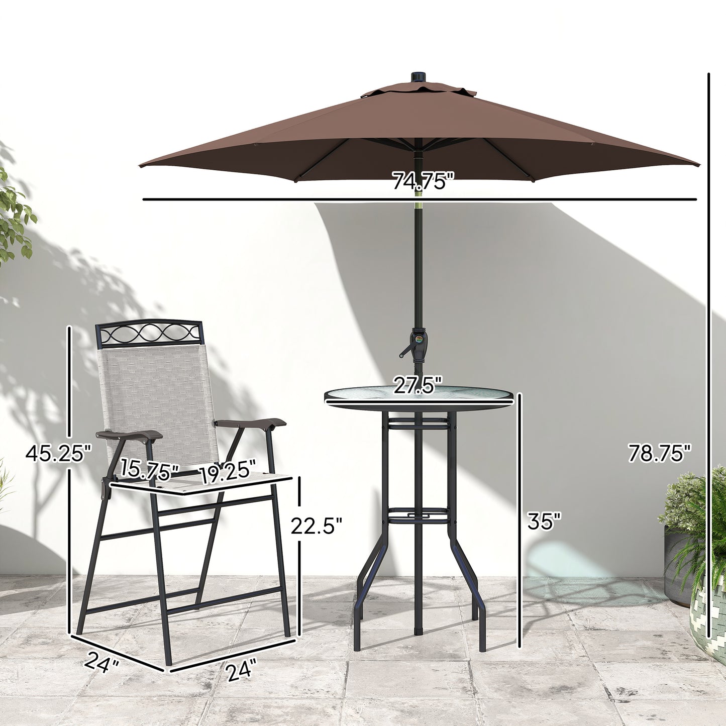 4-Piece Outdoor Bar Set with Umbrella and Folding Chairs - Beige