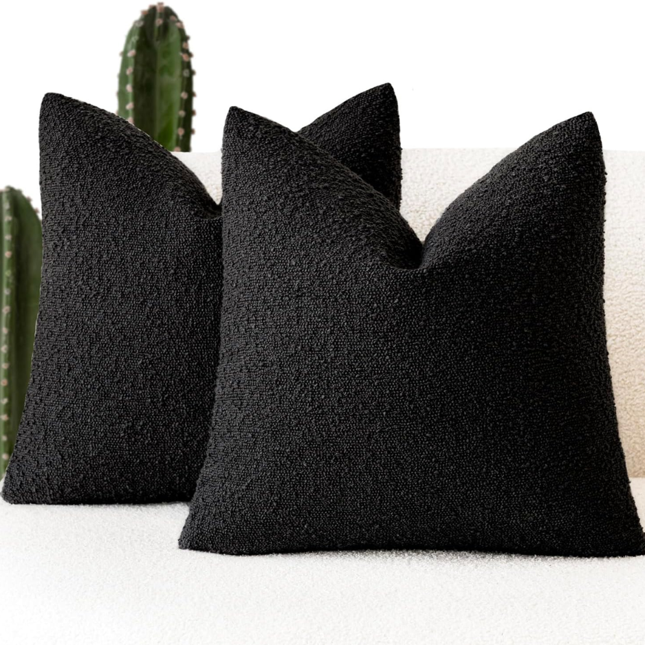 Decorative Boucle Throw Pillow Cover 18x18 Inch Black Accent Cushion Cover
