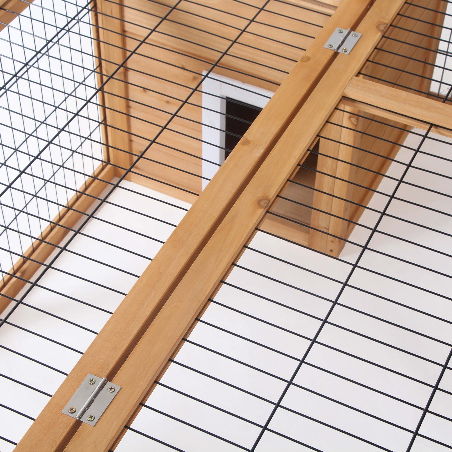 Outdoor Water-Resistant Wooden Rabbit Hutch with Enclosed Rest Area