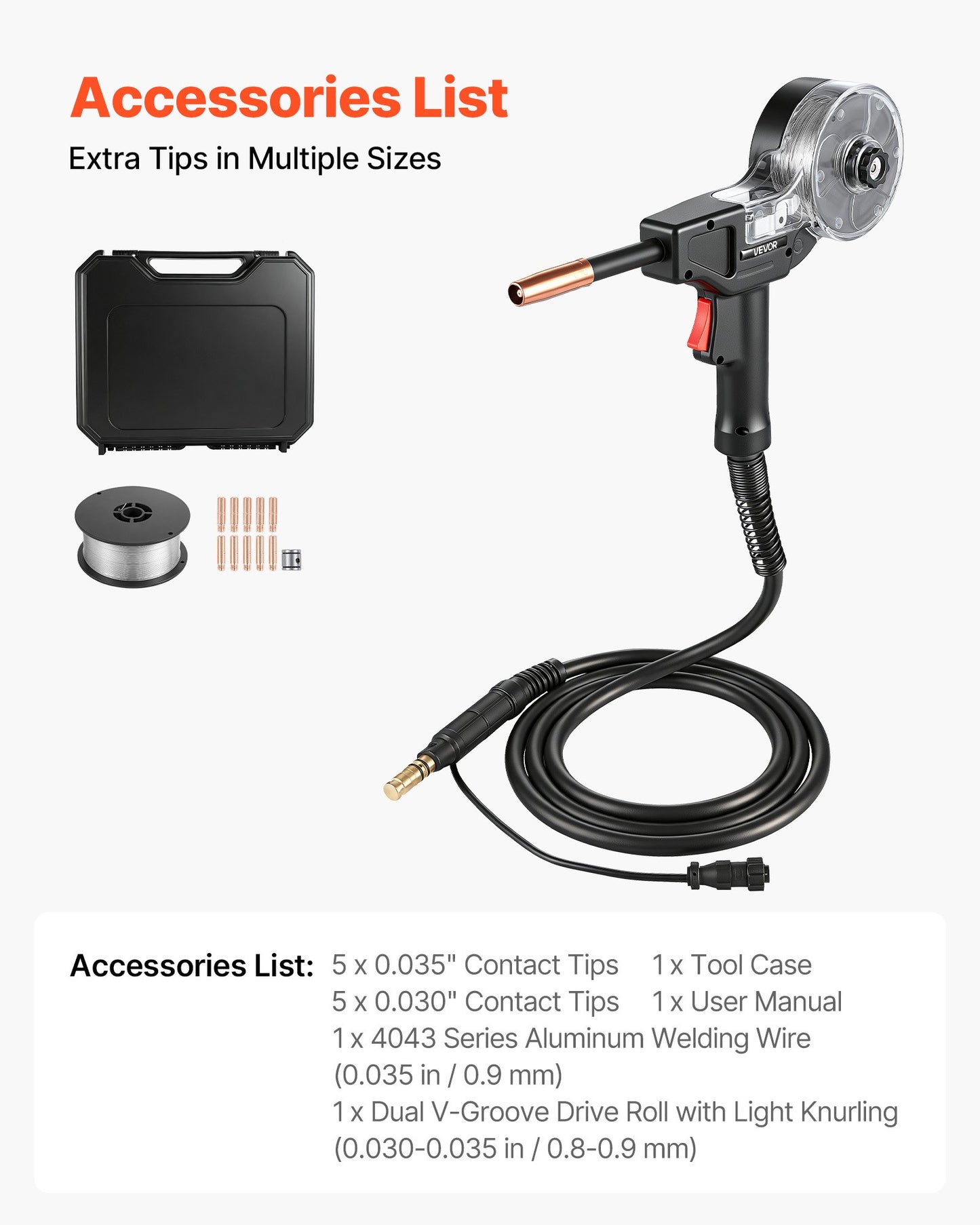 130Amp MIG Spool Gun with 10ft Cable for Lincoln Welders - Includes Tips & Aluminum Wire