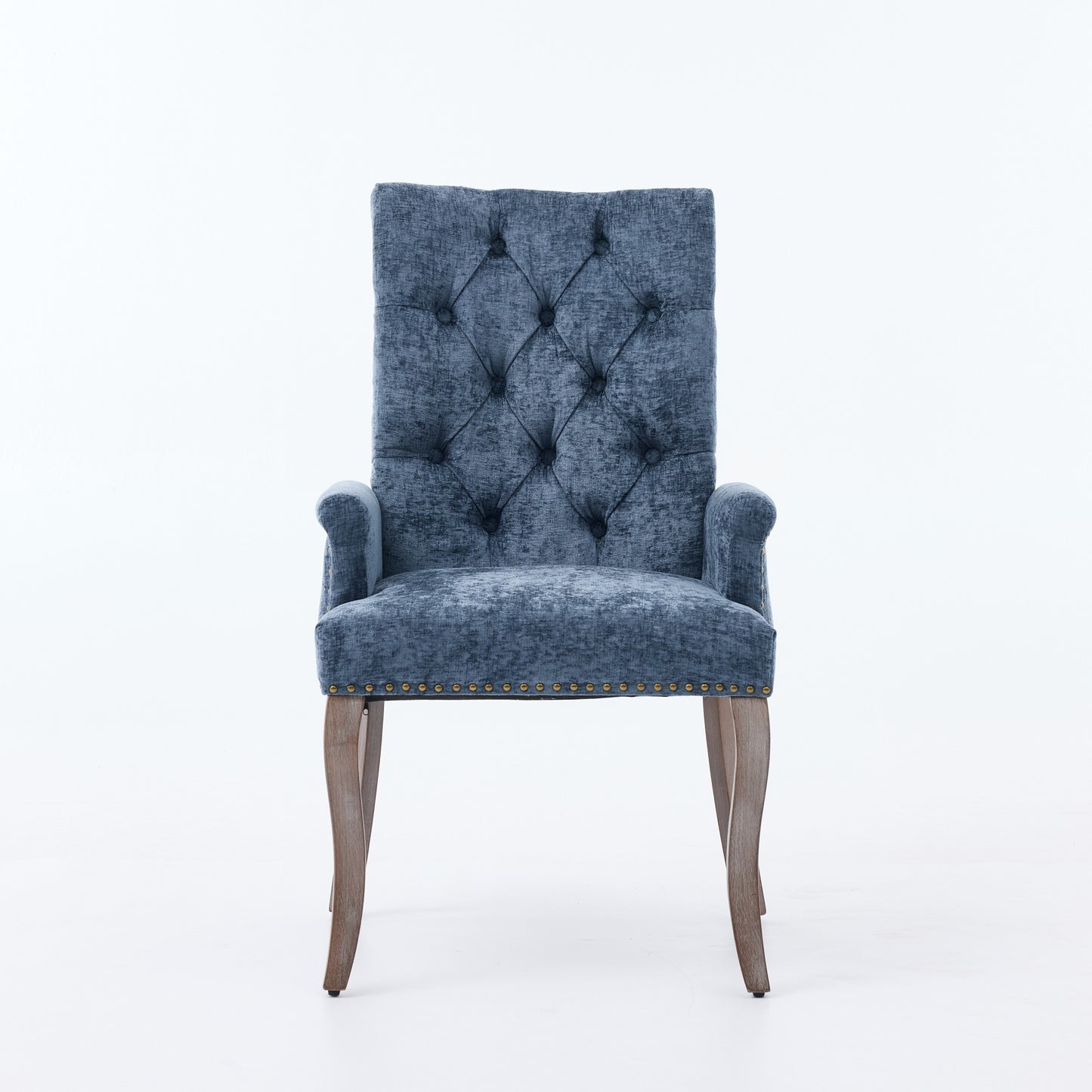 Upholstered Chenille Fabric Accent Dining Chair, Curved Solid Wood
