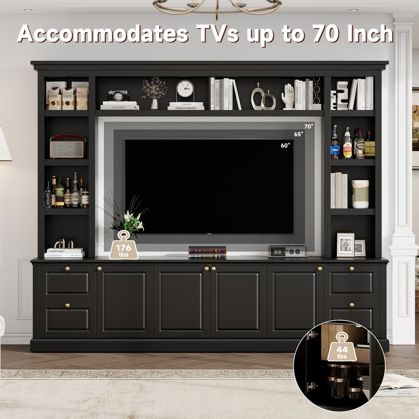 All-in-One Modern TV Stand With Bookcase For TVs Up To 70 Inch,