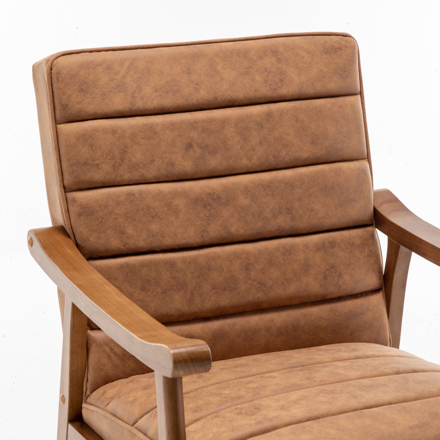 Mid-Century Modern Accent Chair, Solid Wood Frame Leather Look