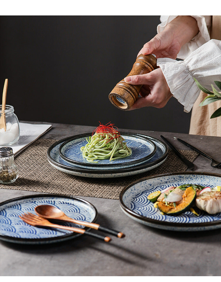 Japanese Style Ceramic Round Dinner Plate - Large Porcelain Tableware