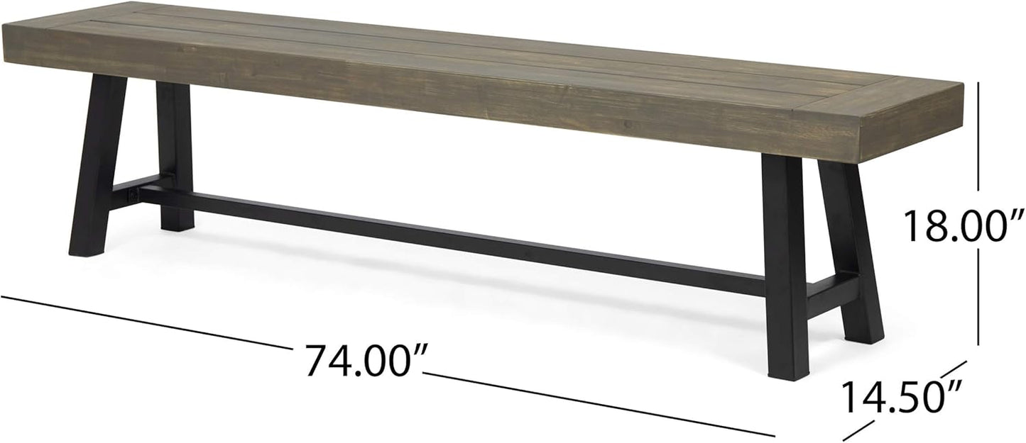 Outdoor Acacia Wood Picnic Dining Set - Gray & Rustic Metal