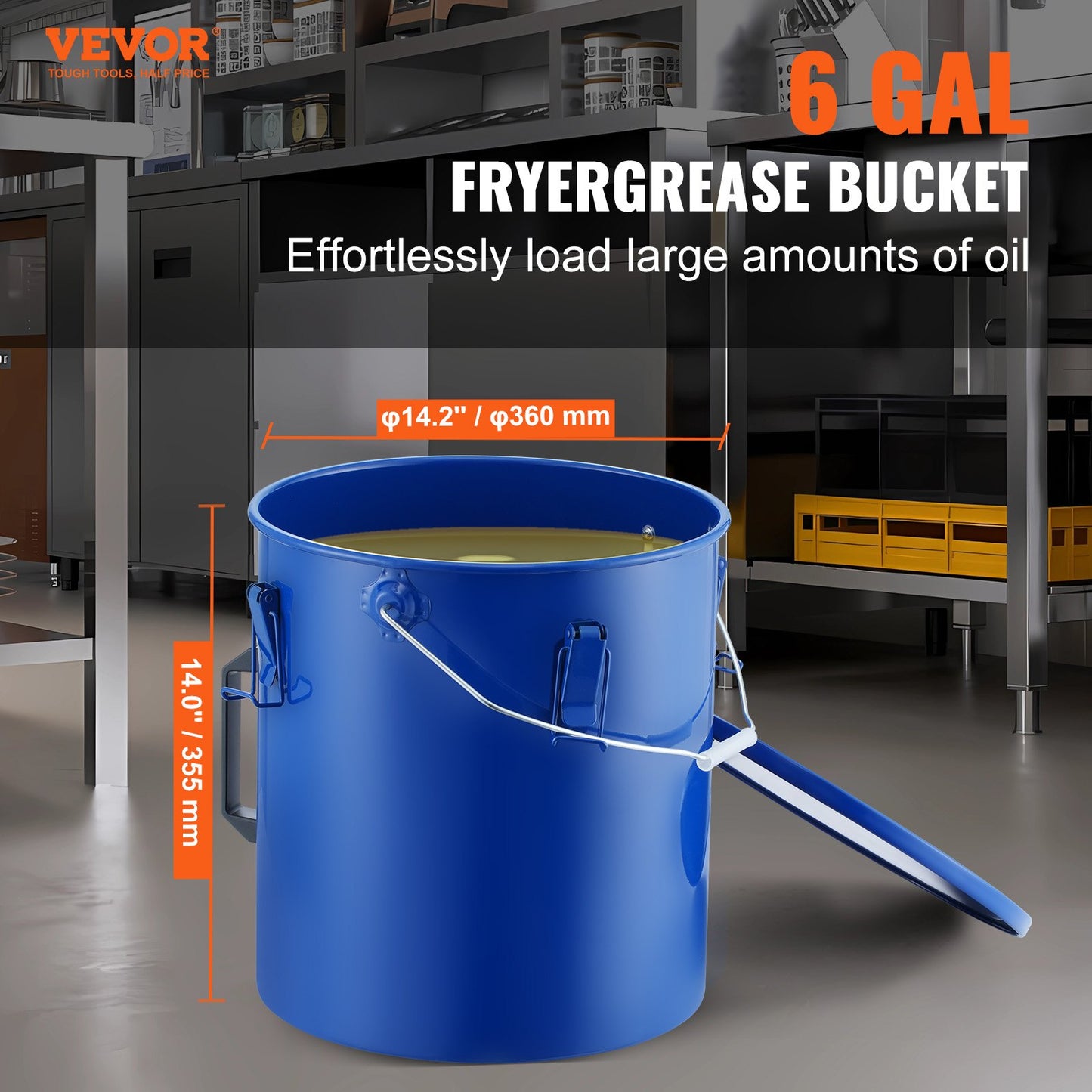 6-Gallon Fryer Grease Bucket with Lid & Filter Bag - Blue