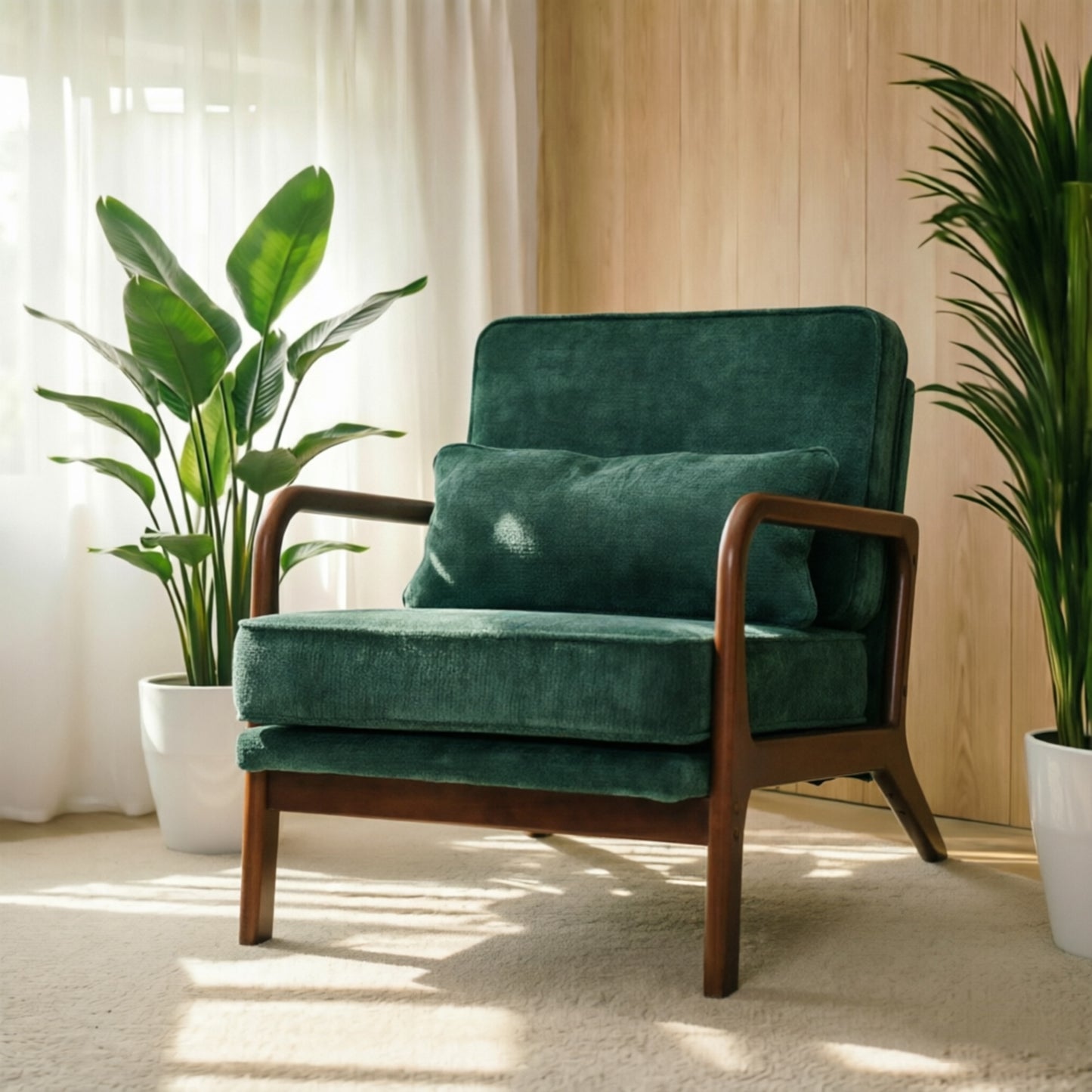 Mid-Century Modern Lounge Chair - Dark Green Upholstered Accent Chair