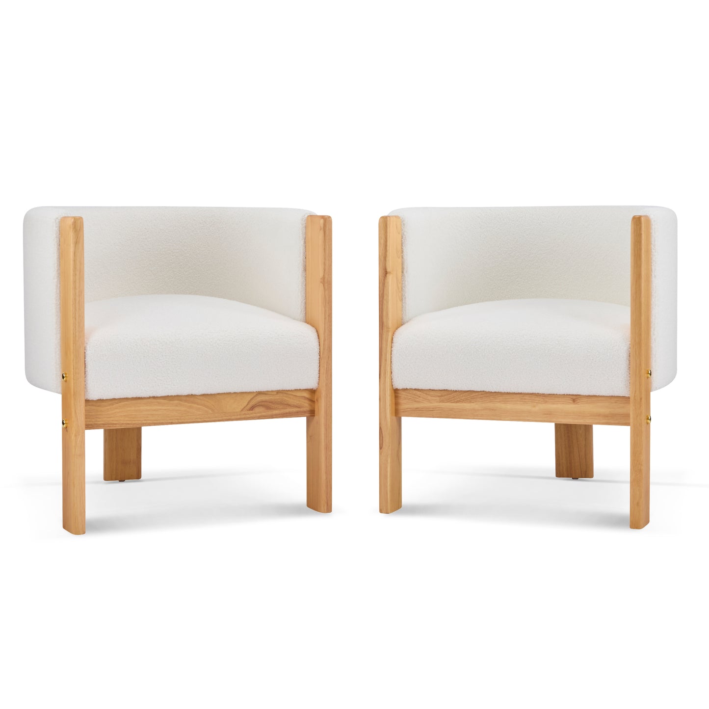 Upholstered Dining Chairs Set of 2 - Natural Rubber Wood & White Boucle